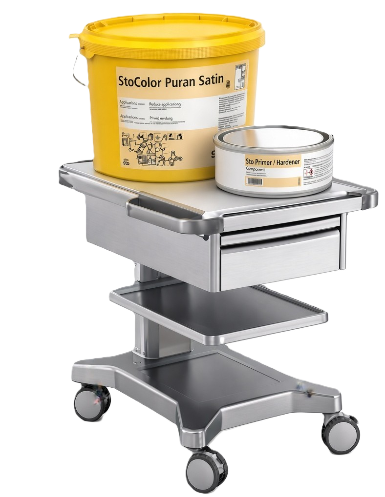 Ведра StoColor Puran Satin / Sto Primer Hardener на тележке